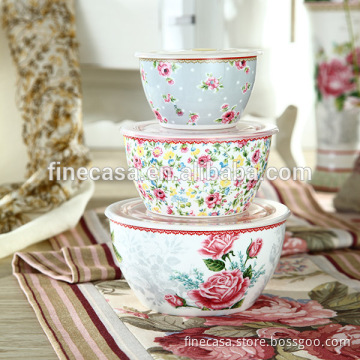 Elegant Style New Bone China set of Porcelain Bowls with Lids of Spring in Paris